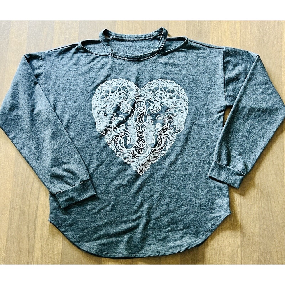 Elephant Mandala Sweatshirt Cut Out‎ Shoulder Design Size Medium Cold Shoulder